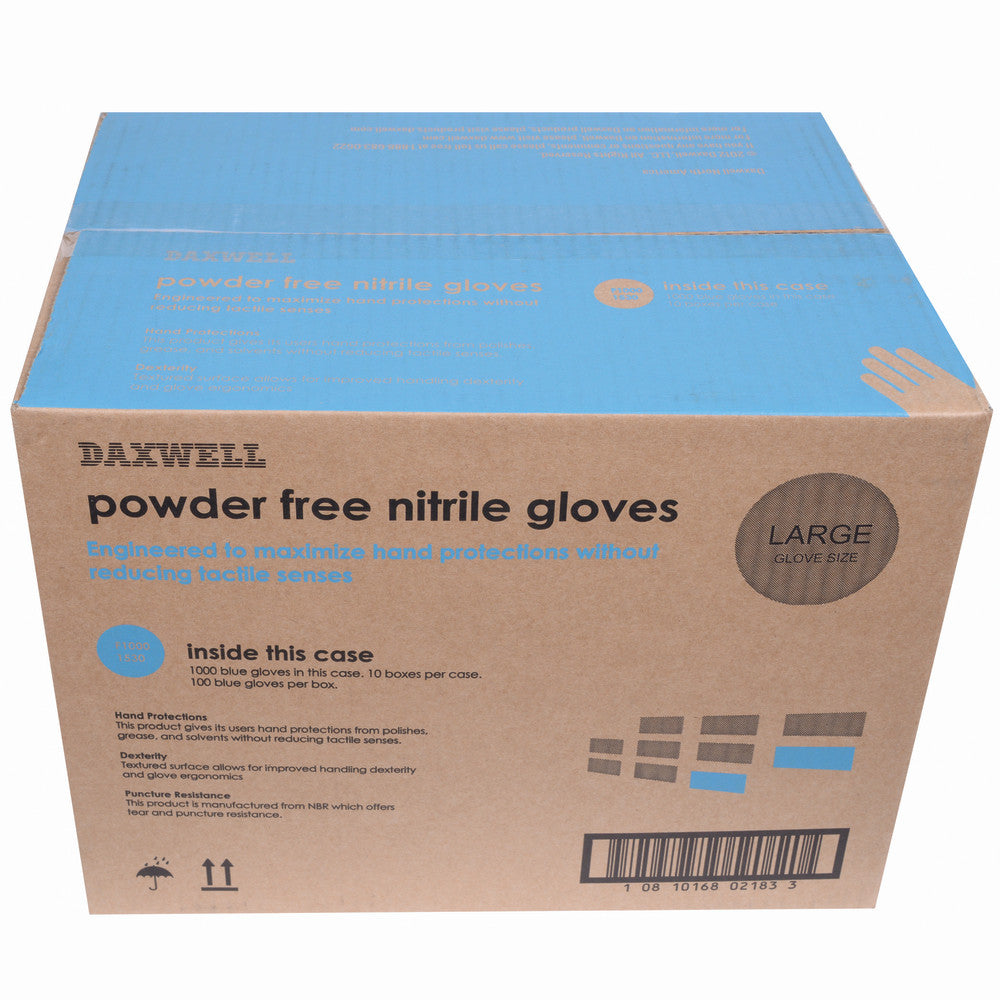 Daxwell Nitrile Gloves, Large, 100 Pairs Per Box, Case Of 10 Boxes