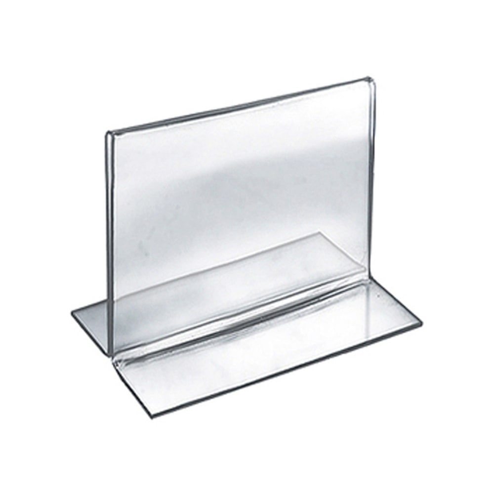 Azar Displays Double-Foot 2-Sided Acrylic Sign Holders, 4inH x 5inW x 3inD, Clear, Pack Of 10 Holders