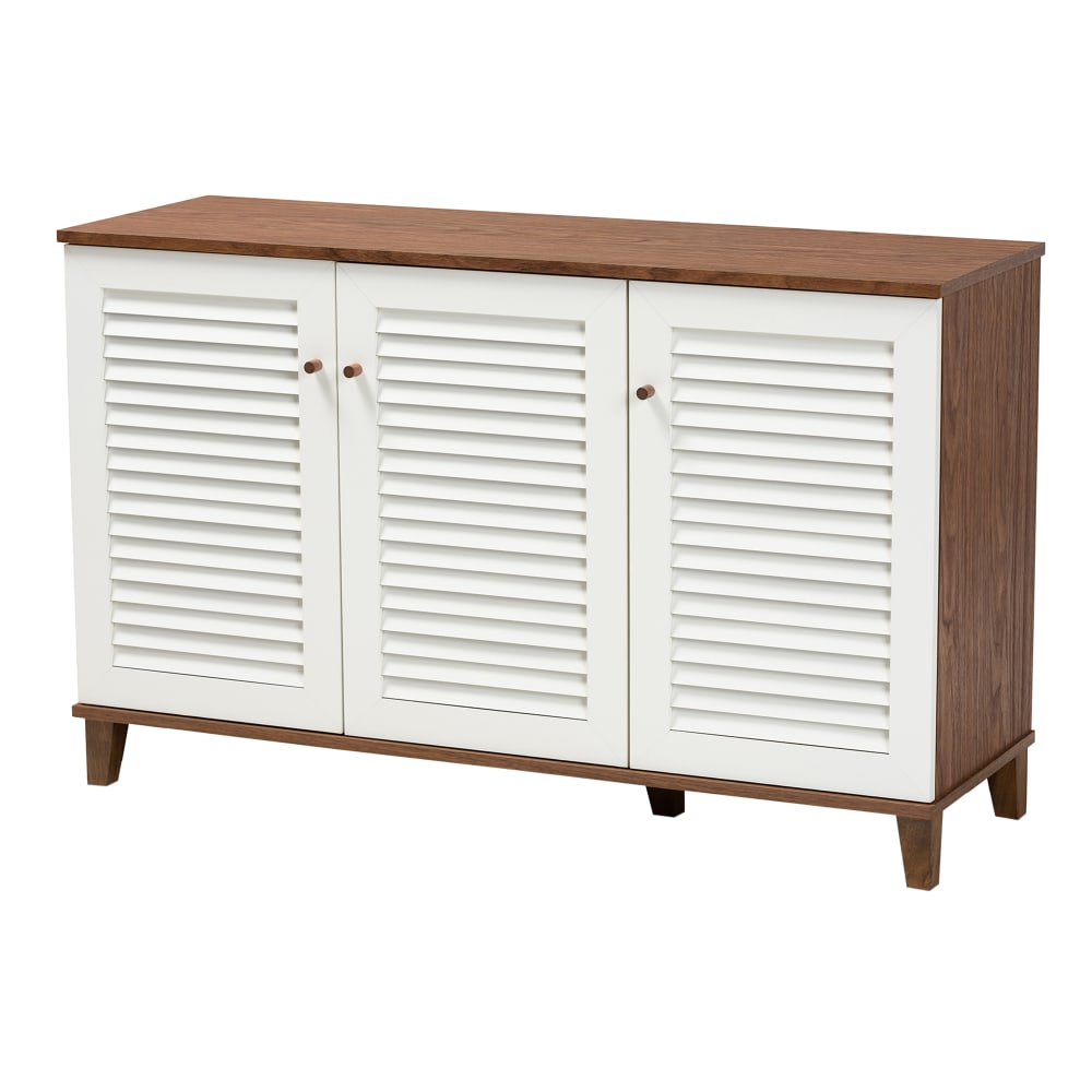 Baxton Studio Coolidge 8-Shelf Shoe Storage Cabinet, White/Walnut