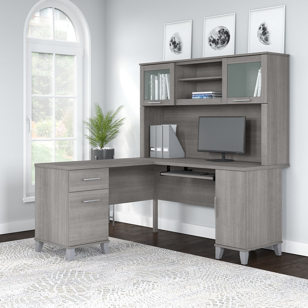 Bush Business Furniture Somerset 60inW L-Shaped Corner Desk With Hutch, Platinum Gray, Standard Delivery