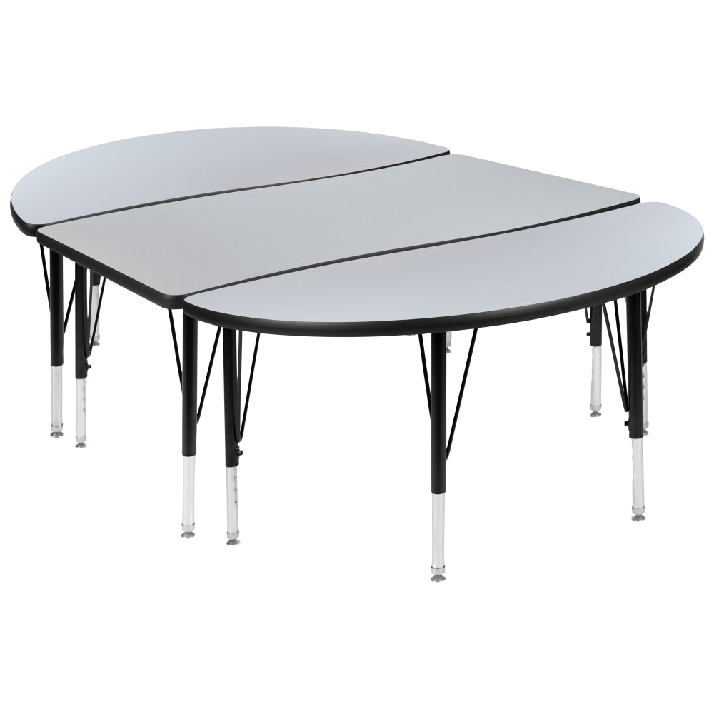 Flash Furniture Oval Wave Flexible Thermal Laminate 3-Piece Activity Table Set With Height-Adjustable Short Legs, 25-1/4inH x 47-1/2inW x 76inD, Gray