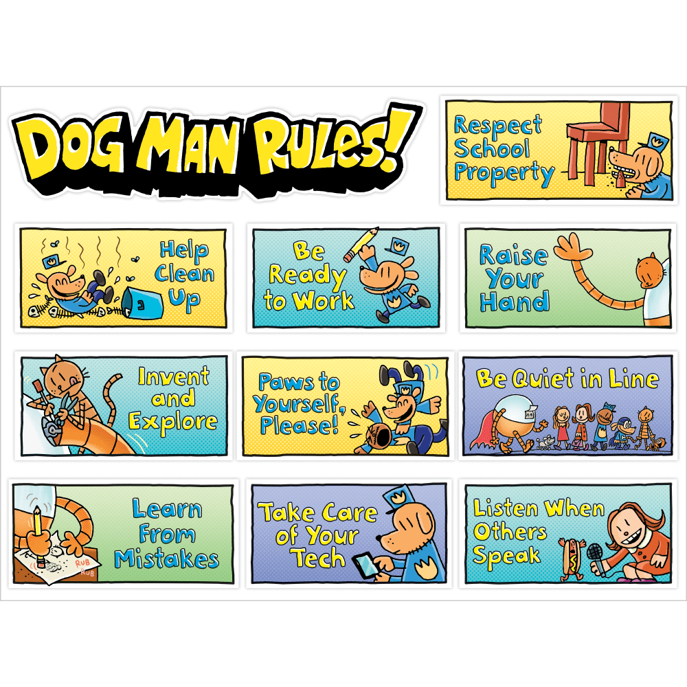 Scholastic Teachers Friend Dog Man Class Rules Mini Bulletin Board Set, Grades 1 - 5