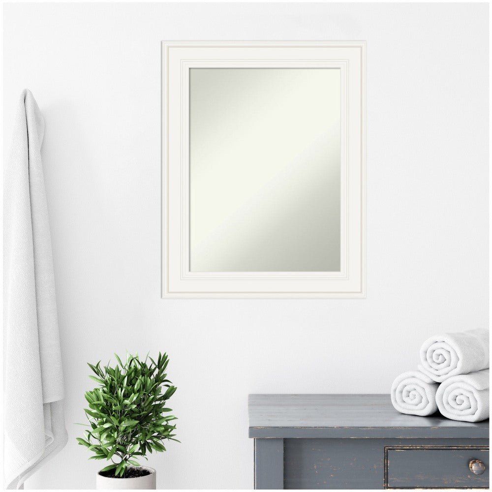 Amanti Art Non-Beveled Rectangle Framed Bathroom Wall Mirror, 29-1/2in x 23-1/2in, Ridge White