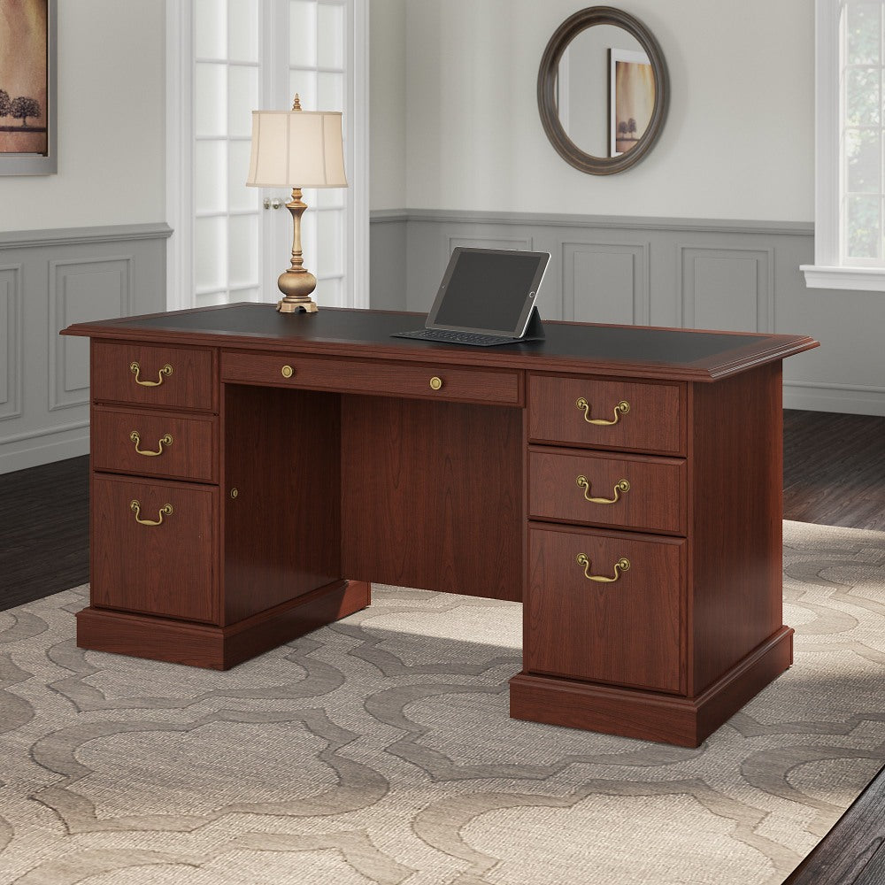 Bush Furniture Saratoga Executive 66inW Computer Desk, Harvest Cherry/Black, Standard Delivery