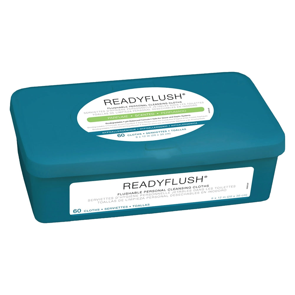 ReadyFlush Flushable Wipes, Scented, 8in x 12in, White, 60 Wipes Per Box, Case Of 9 Packs