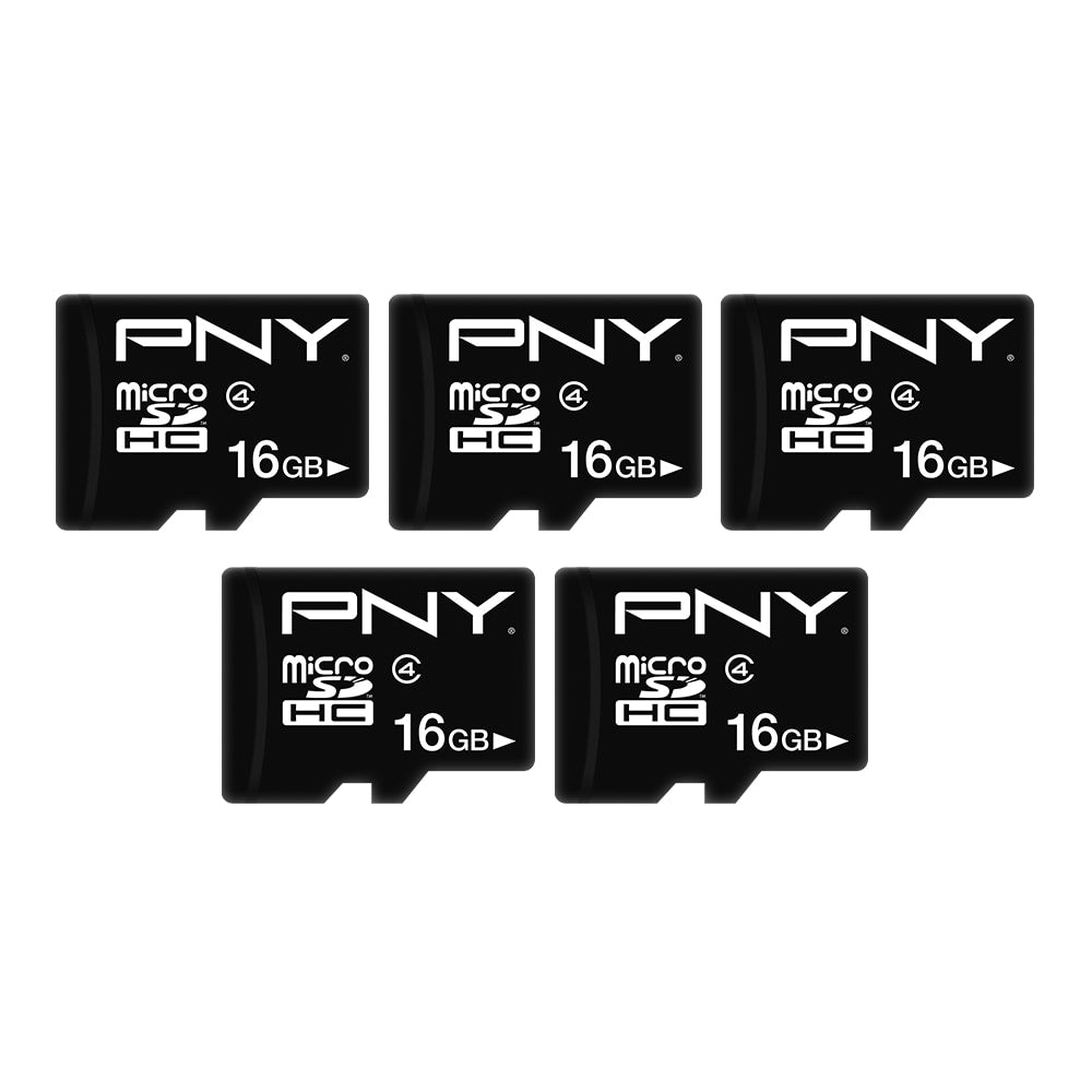 PNY Performance Class 4 microSDHC Flash Memory Cards, 16GB, Pack Of 5 Memory Cards