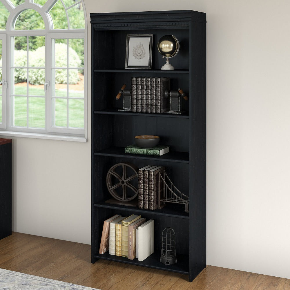 Bush Business Furniture Fairview 69inH 5-Shelf Bookcase, Antique Black, Standard Delivery