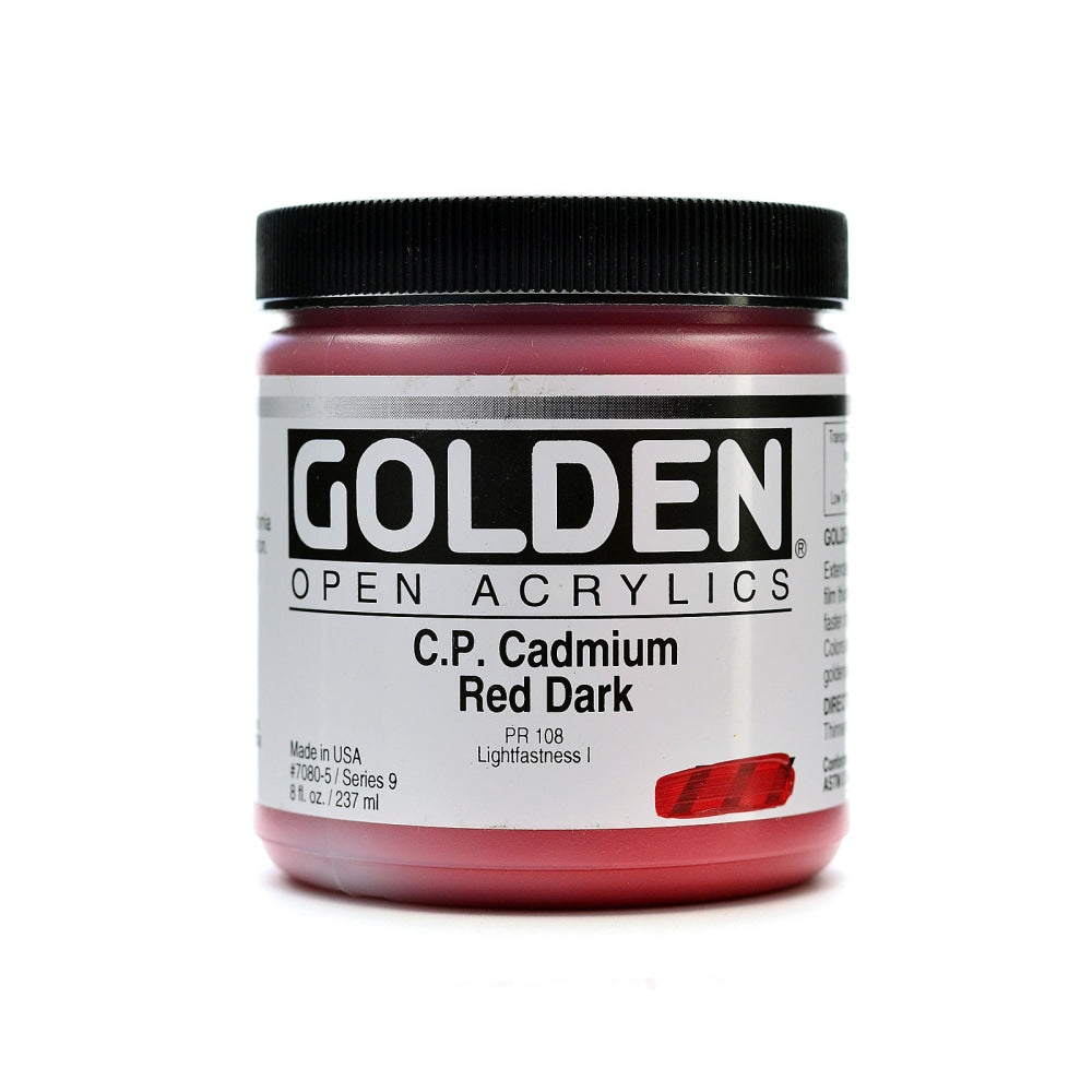 Golden OPEN Acrylic Paint, 8 Oz Jar, Cadmium Red Dark (CP)