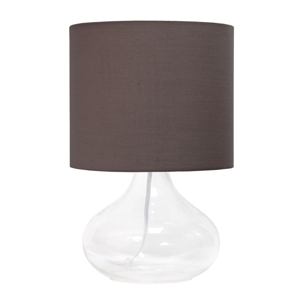 Simple Designs Glass Raindrop Table Lamp, 13-3/4inH, Gray Shade/Clear Base