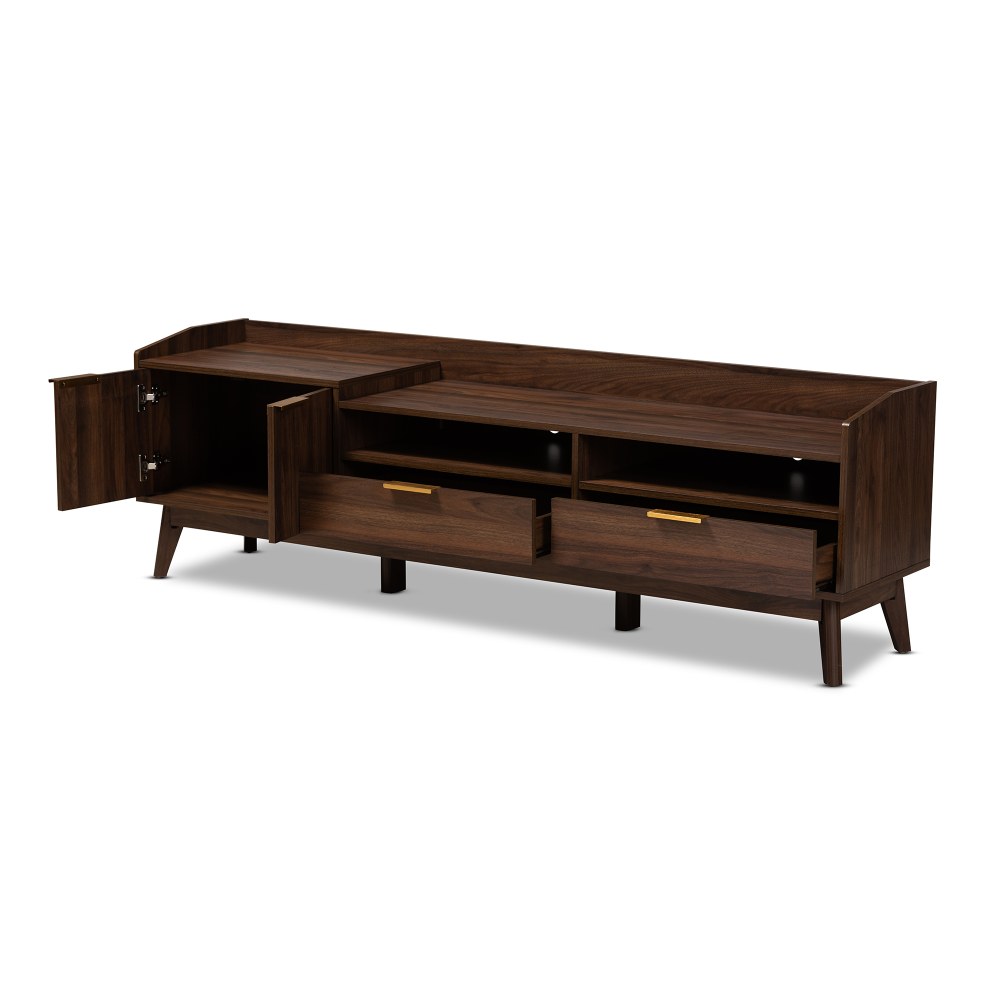 Baxton Studio Mid-Century Modern TV Stand, 22inH x 70-15/16inW x 15-3/4inD, Walnut