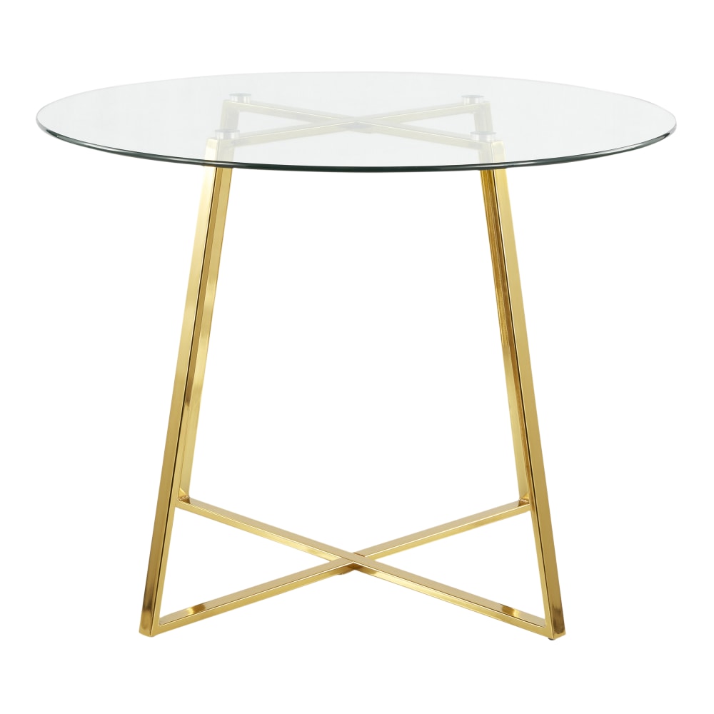 LumiSource Cosmo Glass Dining Table, 30-1/4inH x 39-1/2inW x 39-1/2inD, Clear/Gold