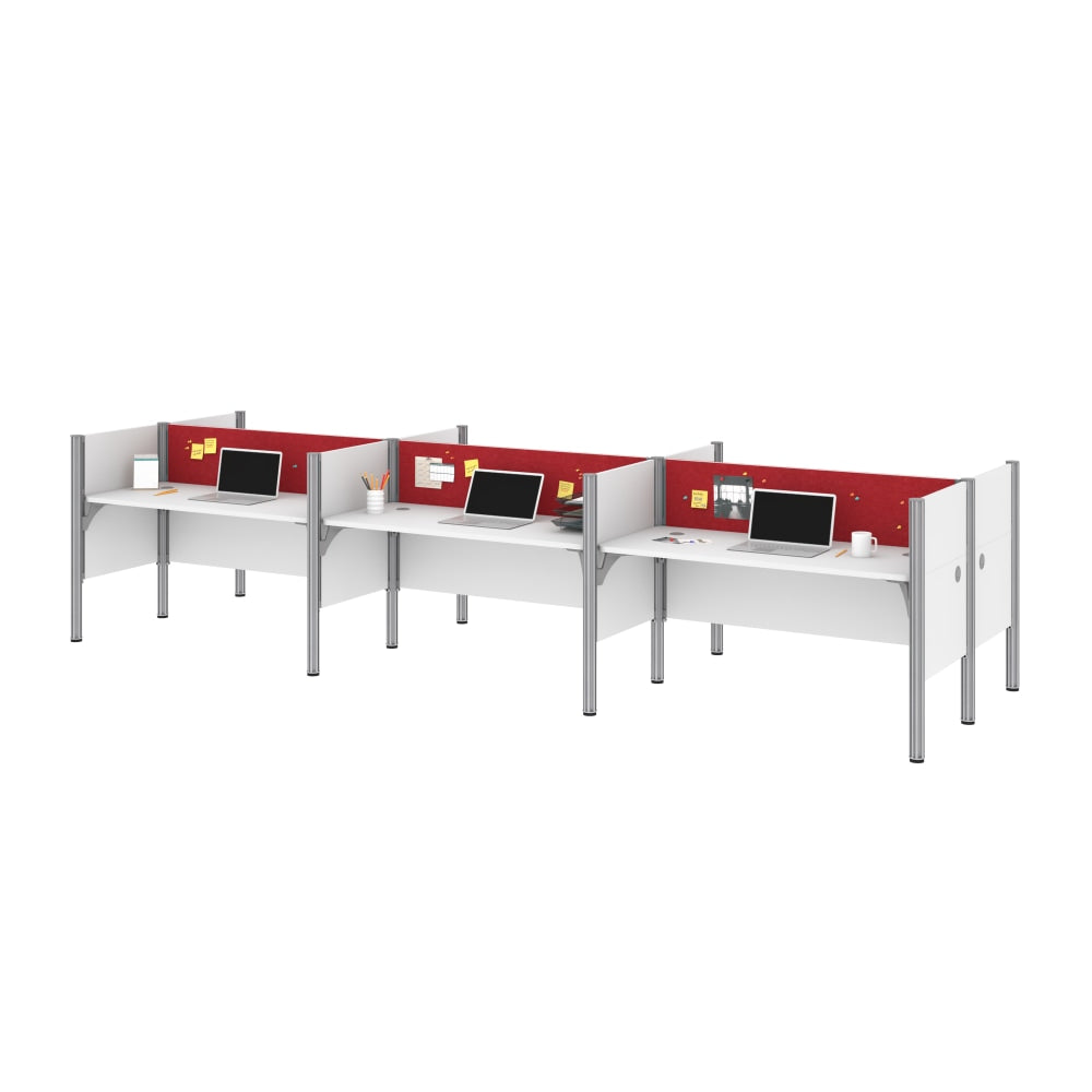 Bestar Pro-Biz 183inW 6-Person Computer Desk Office Cubicles With Tack Boards And Low Privacy Panels, Red/White