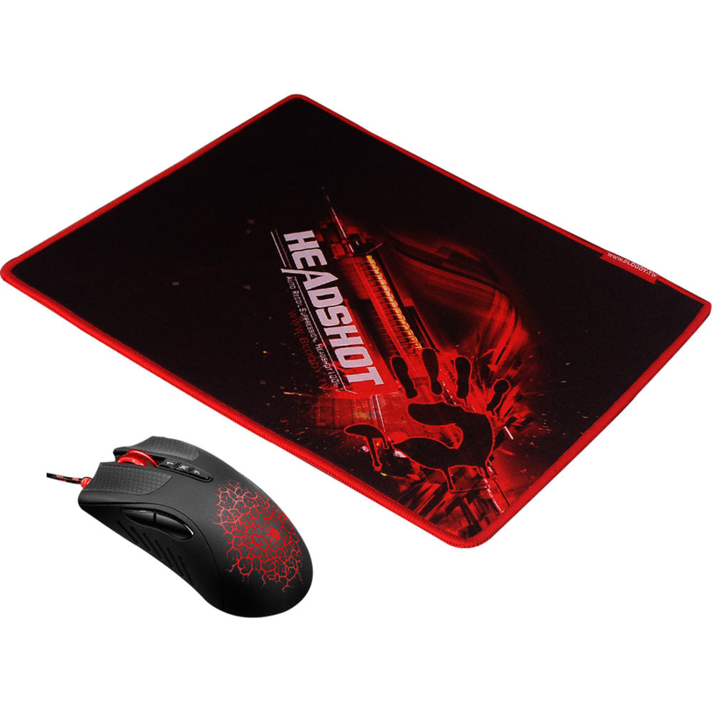 Bloody Gaming 8 Button V3 Gaming Mouse Mat Bundle - Optical - Cable - Black - 1 Pack - USB 3.0 - 4000 dpi - Scroll Wheel - 8 Button(s) - Right-handed Only