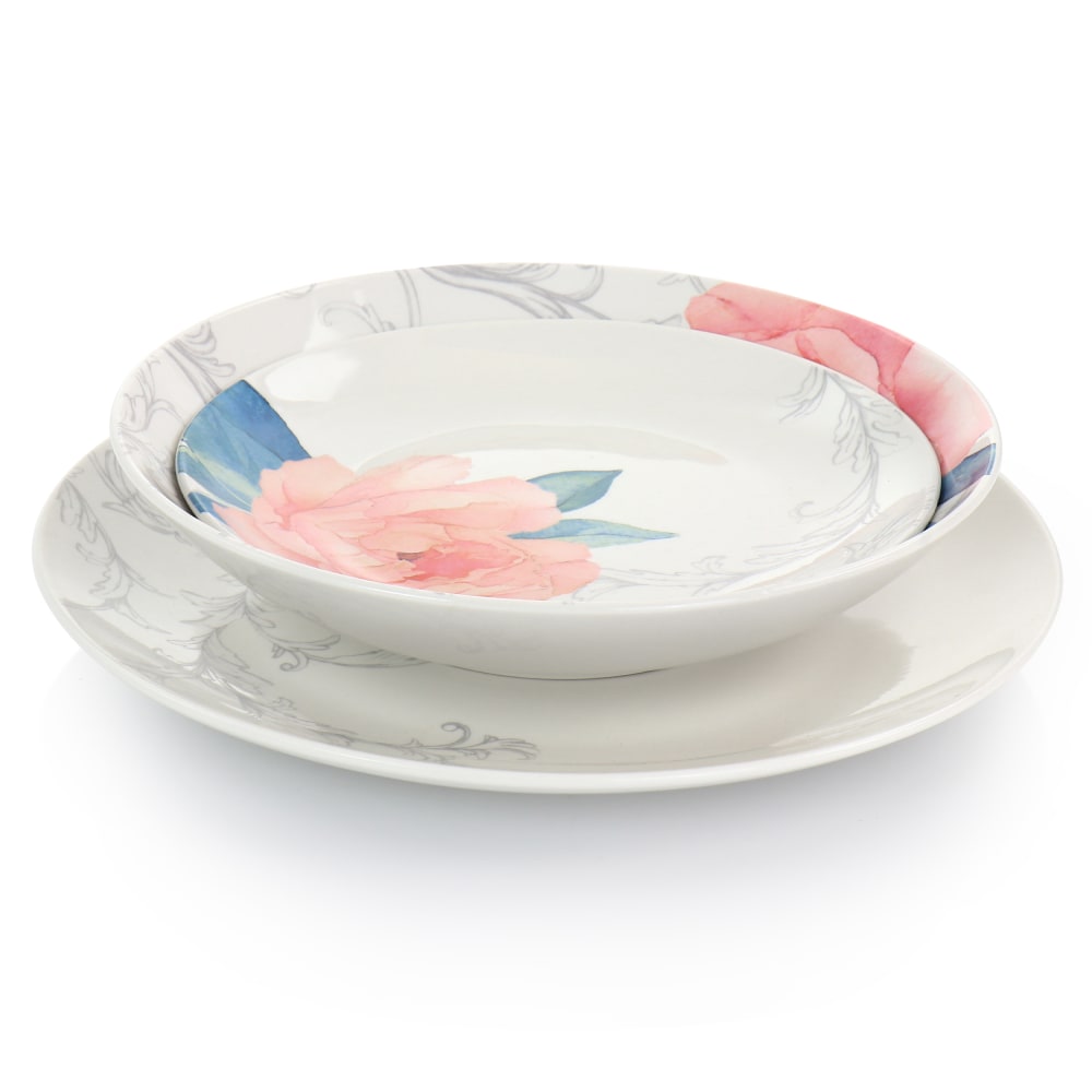 Martha Stewart Fine Ceramic Floral Dinnerware Set, White