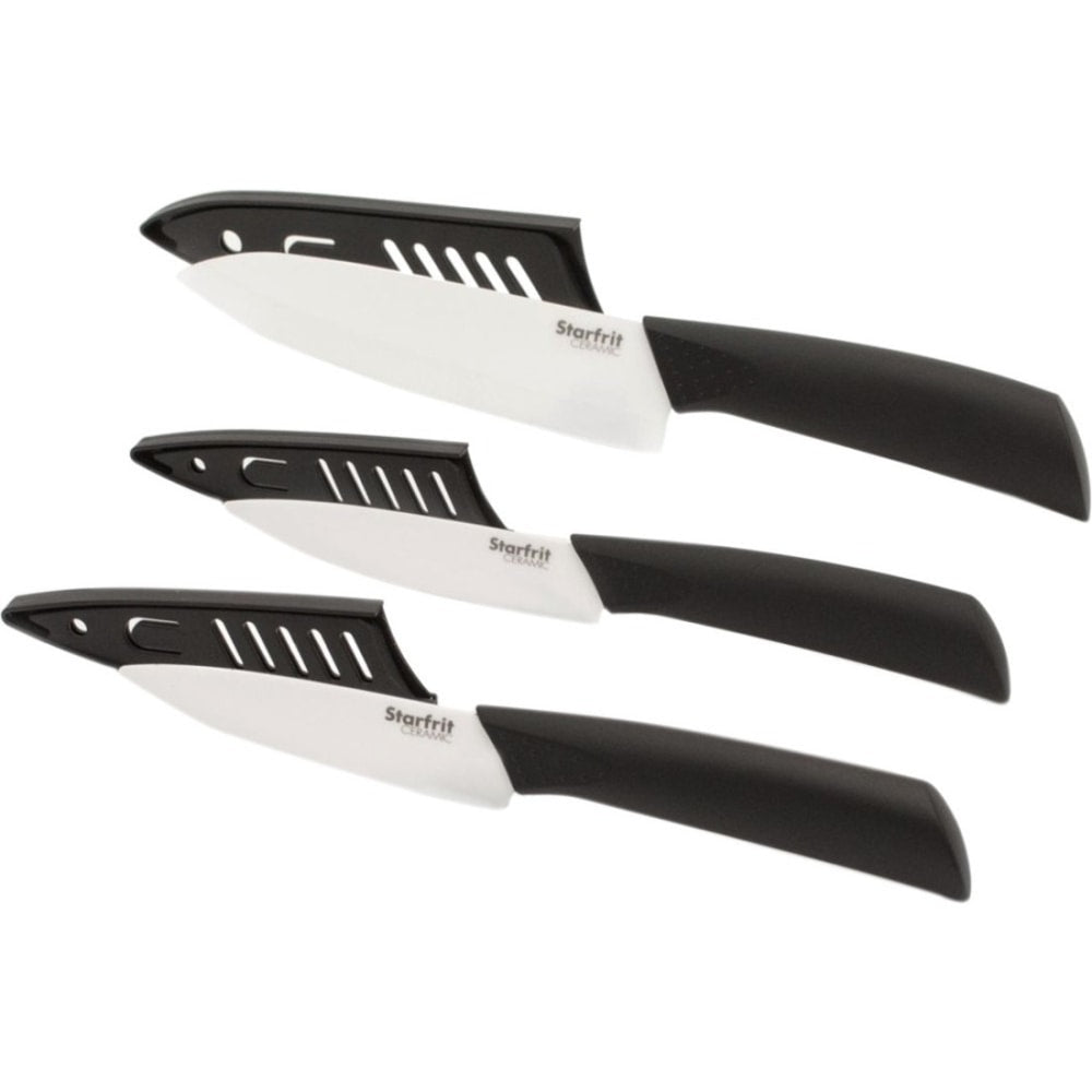 Starfrit Set of Ceramic Knives - Knife Set - 1 x Paring Knife, 1 x Utility Knife, 1 x Chefs Knife - Cutting, Paring - Dishwasher Safe