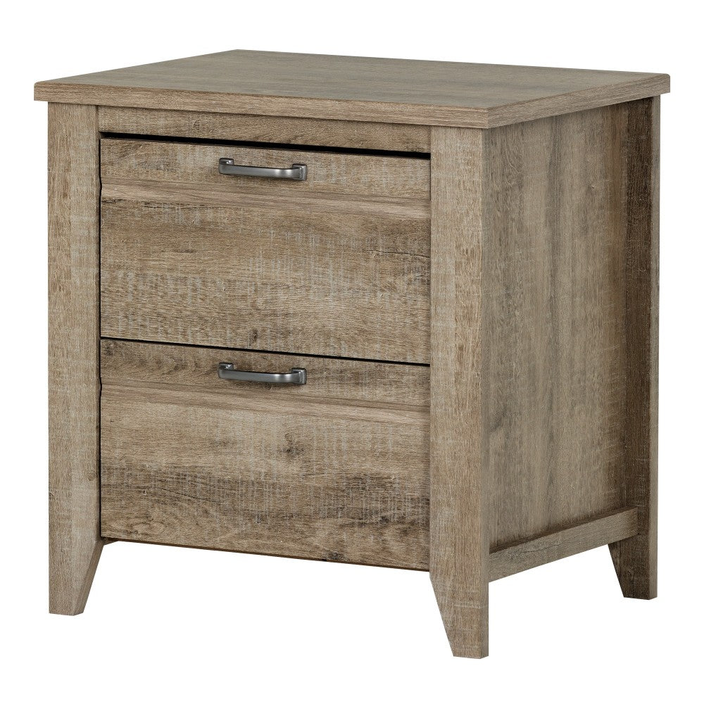 South Shore Lionel 2-Drawer Nightstand, 23-1/4inH x 22-3/4inW x 18-1/4inD, Weathered Oak