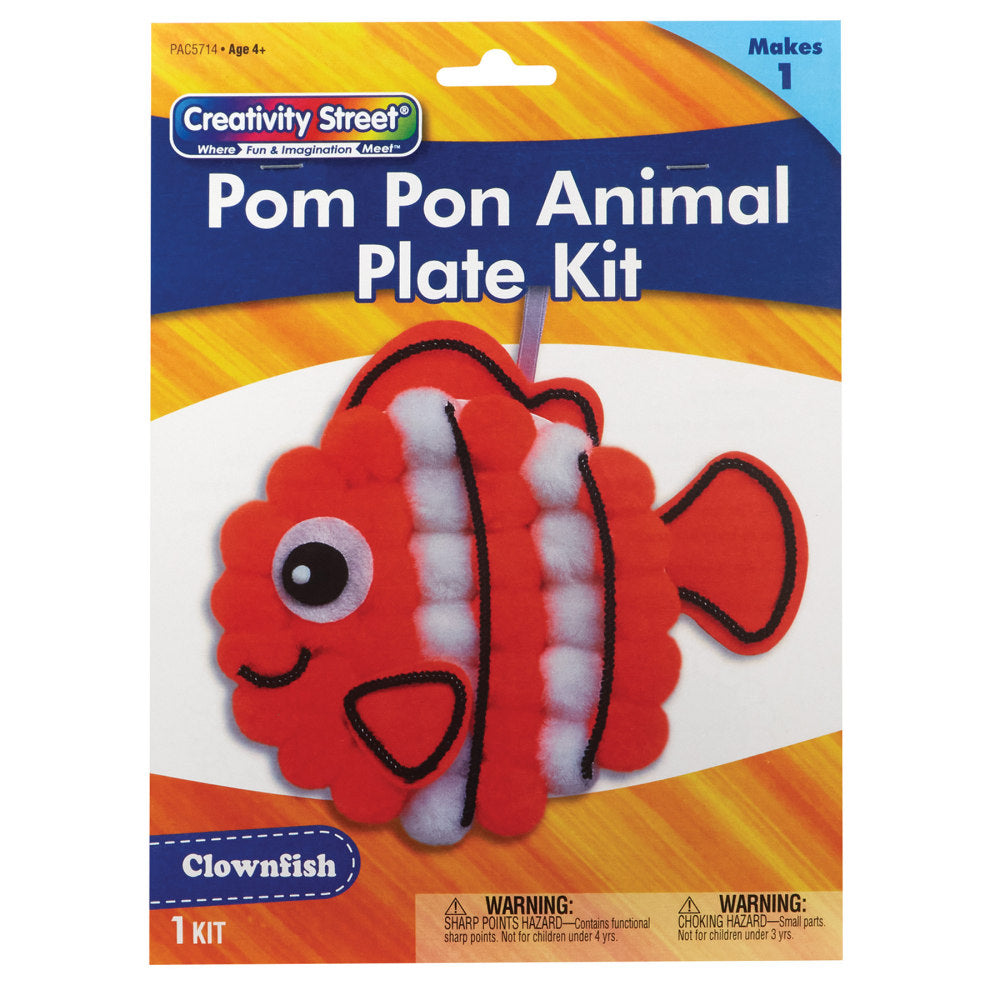 Creativity Street Pom Pom Animal Plate Kits, 7-1/2in x 8-1/2in x 1in, Clownfish, Set Of 6 Kits