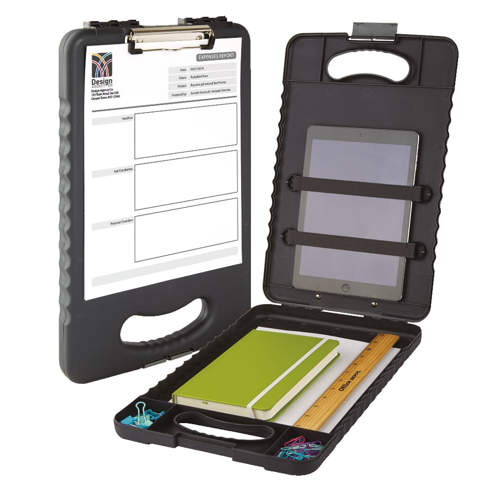 Office Depot Brand Portable Tablet Storage Clipboard Case, 16-1/8inH x 10-1/4inW x 1-5/8inD, Charcoal