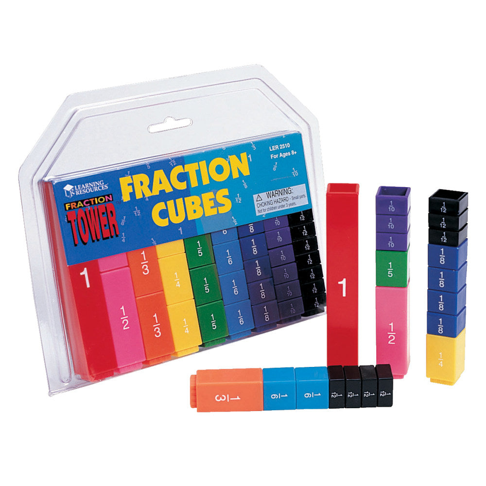 Learning Resources Fraction Tower Fraction Cubes, 1in x 5in, Grades 1 - 9, Pack Of 51