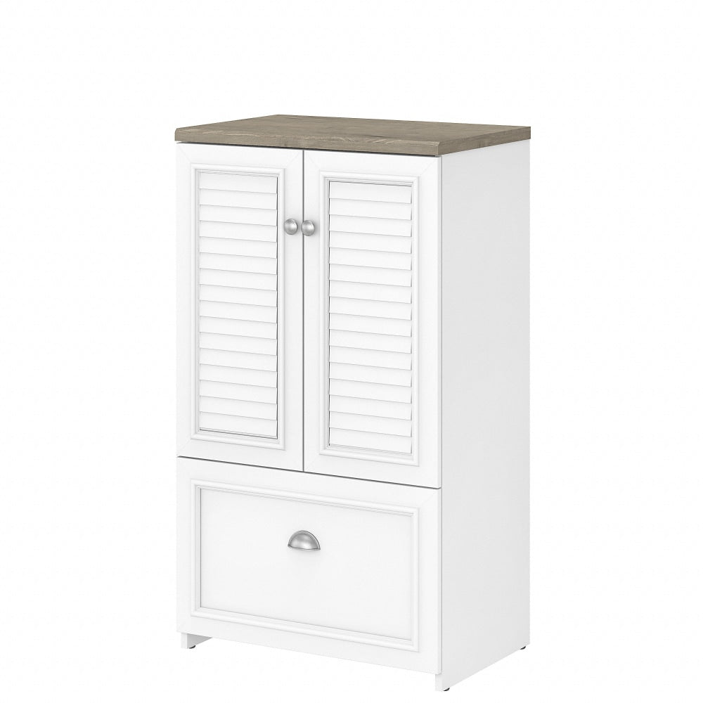 Bush Furniture Fairview 2-Door Storage Cabinet With File Drawer, Shiplap Gray/Pure White, Standard Delivery