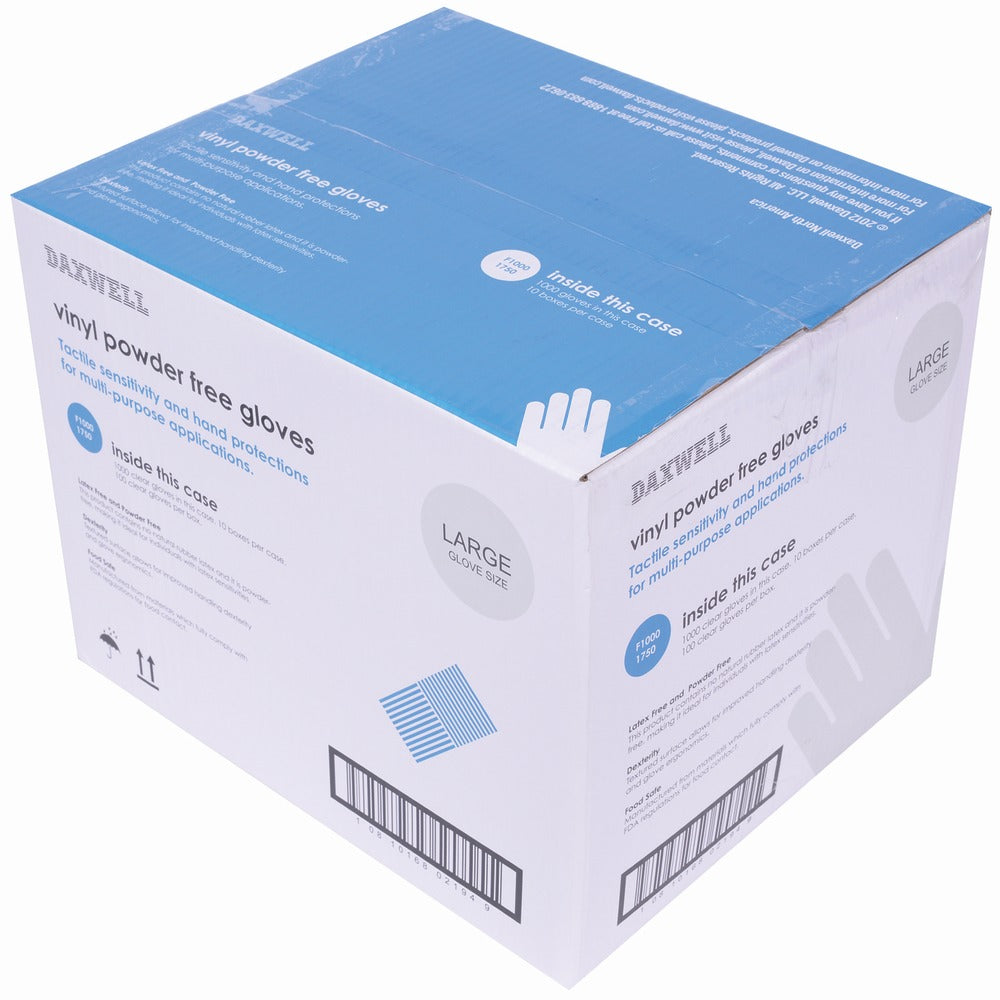 Daxwell Vinyl Gloves, Large, Clear, 100 Gloves Per Pack, Box Of 10 Packs