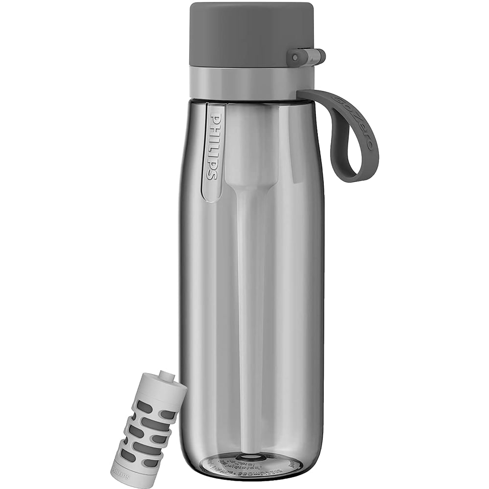 Philips GoZero Everyday Tritan Water Bottle With Filter, 22 Oz, Gray