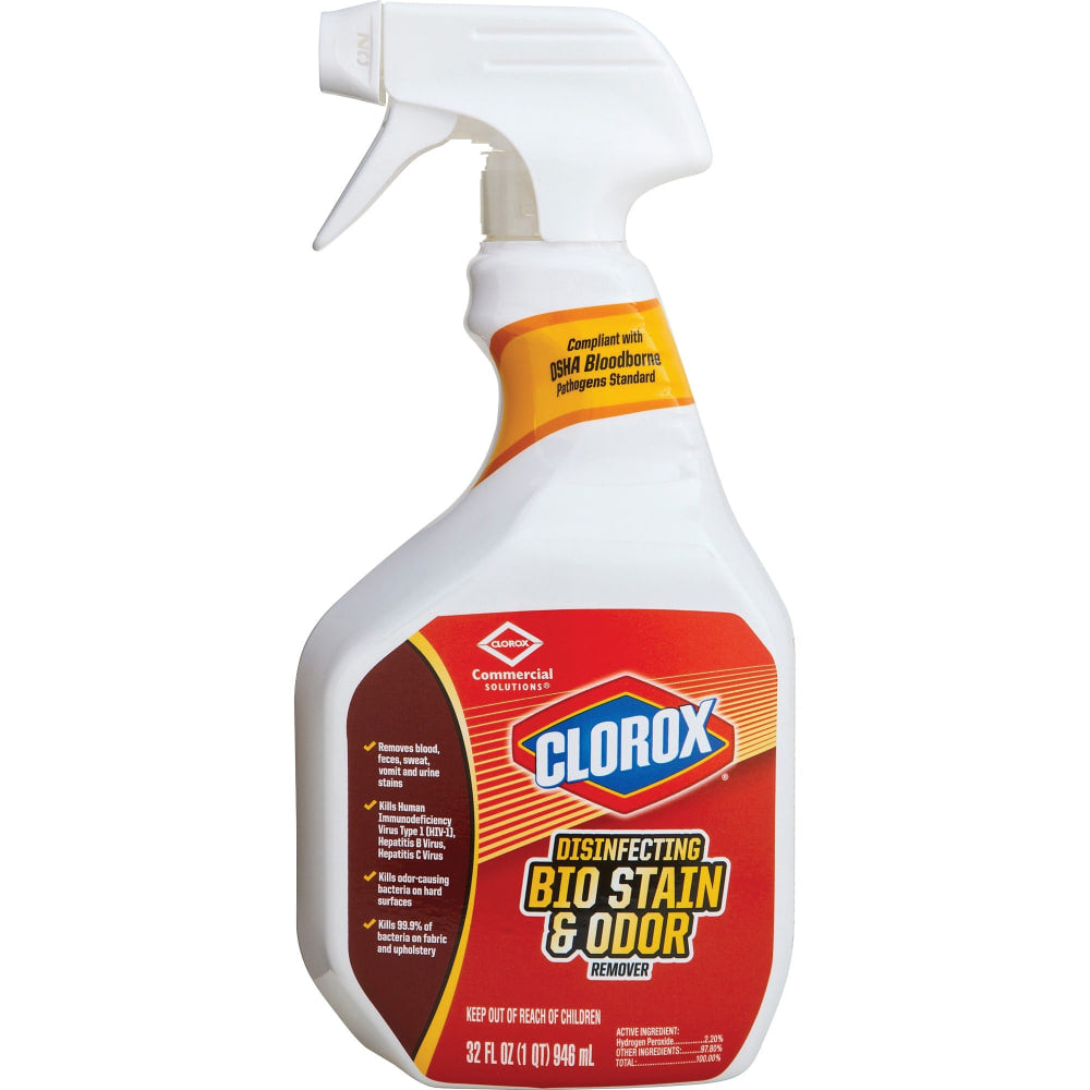 CloroxPro Disinfecting Bio Stain & Odor Remover Spray - Ready-To-Use Spray - 32 fl oz (1 quart) - 9 / Carton - Translucent