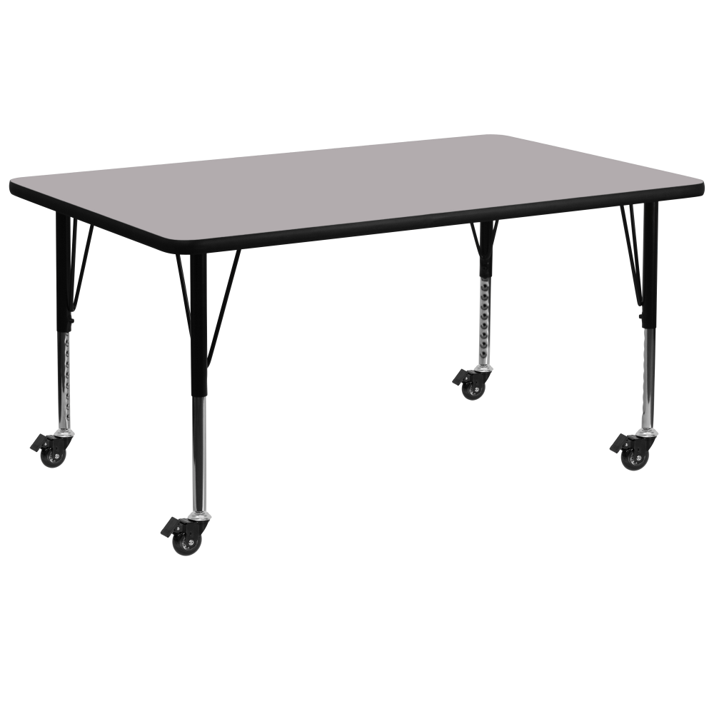 Flash Furniture Mobile Rectangular Thermal Laminate Activity Table With Height-Adjustable Short Legs, 25-3/8inH x 30inW x 72inD, Gray