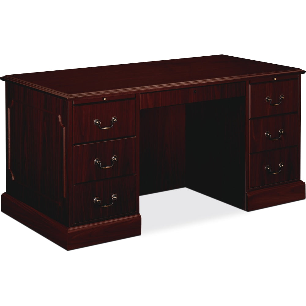 HON 94000 60inW Double-Pedestal Computer Desk, Mahogany