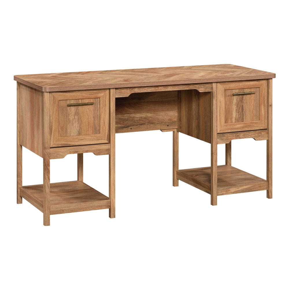 Sauder Coral Cape 59inW Double-Pedestal Computer Desk With File Drawer, Sindoori Mango