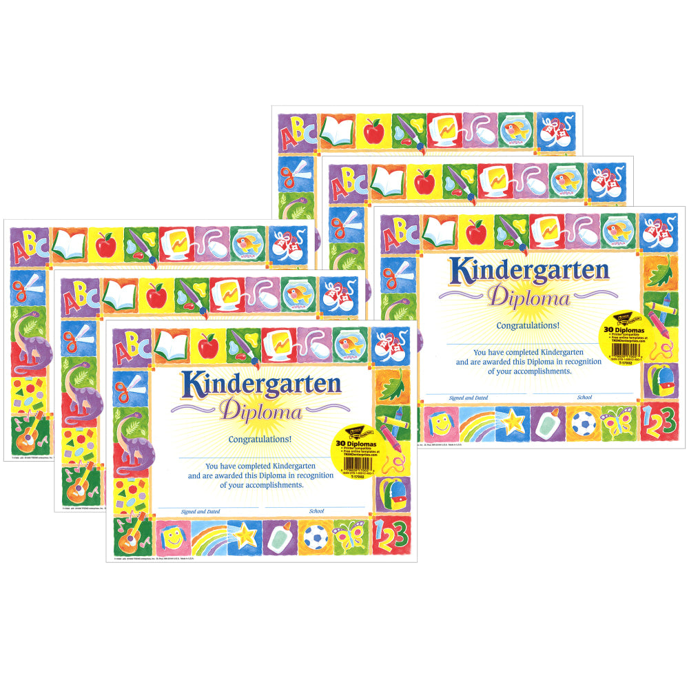 TREND Classic Diplomas, 8-1/2in x 11in, Kindergarten, 30 Certificates Per Pack, Set Of 6 Packs