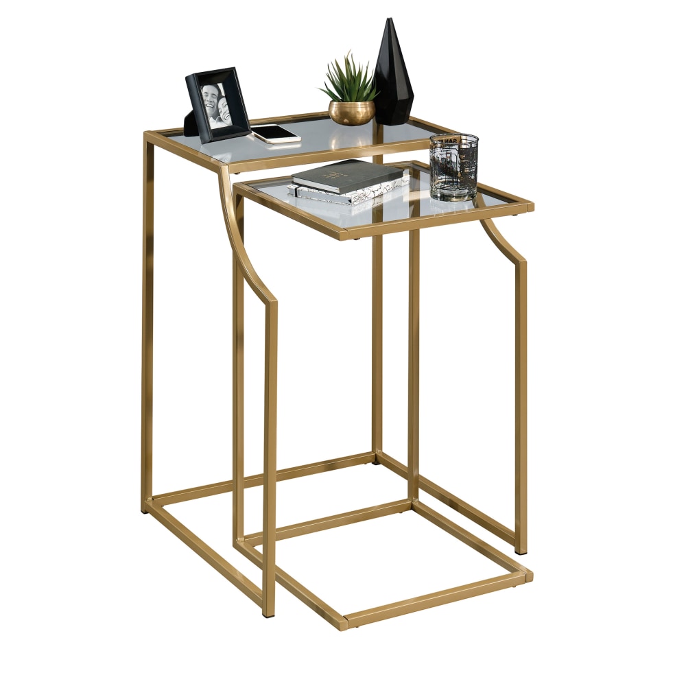 Sauder International Lux Nesting Side Tables, 27inH x 19-1/2inW x 19-1/2inD, Clear/Gold, Set Of 2 Tables