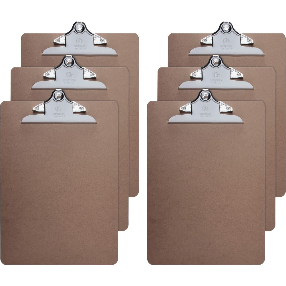 Business Source Hardboard Clipboard - Standard - 9in x 12 1/2in - Hardboard - Brown - 6 / Bundle