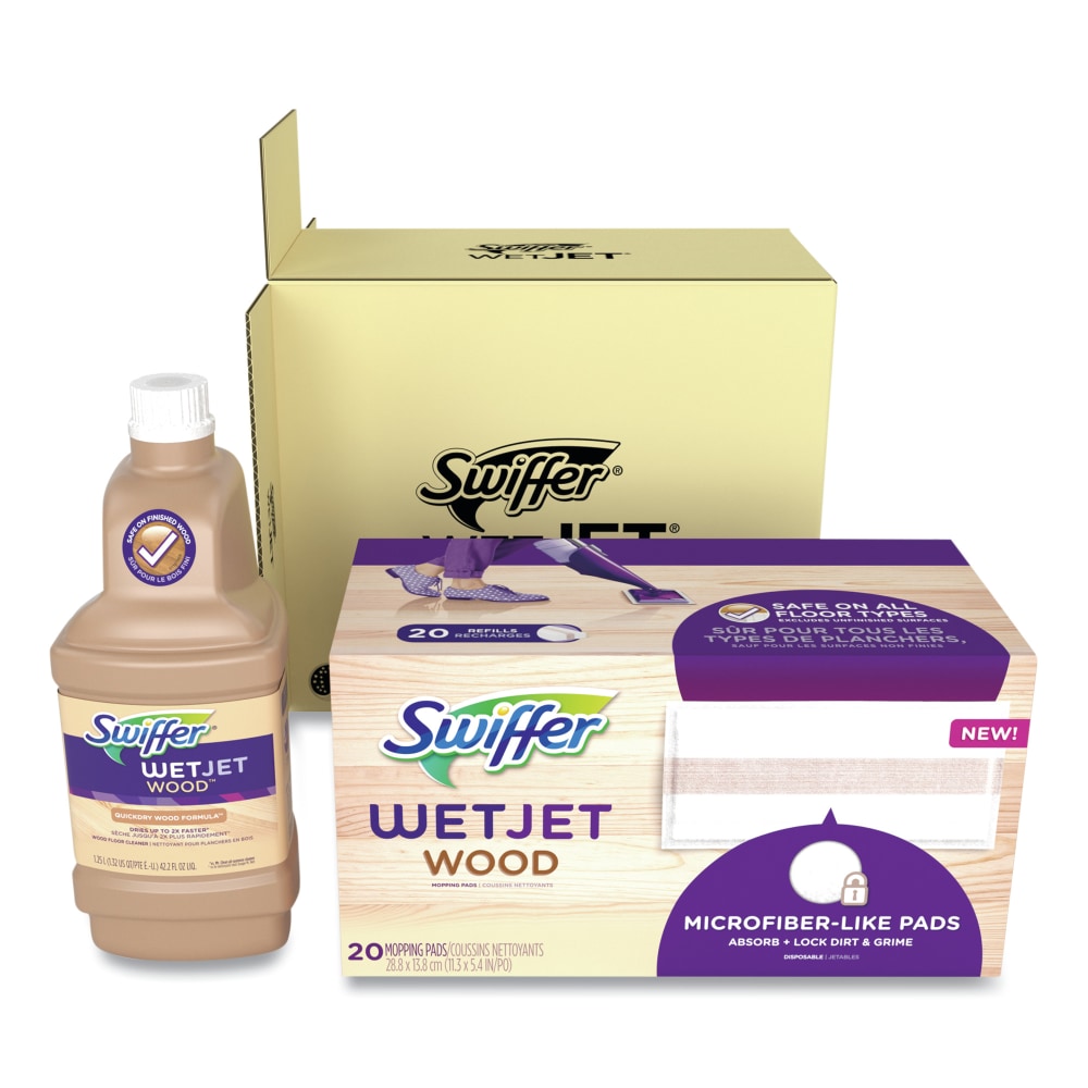 Swiffer WetJet System Wood Cleaning-Solution Refill With Mopping Pads, Unscented, 1.25 L