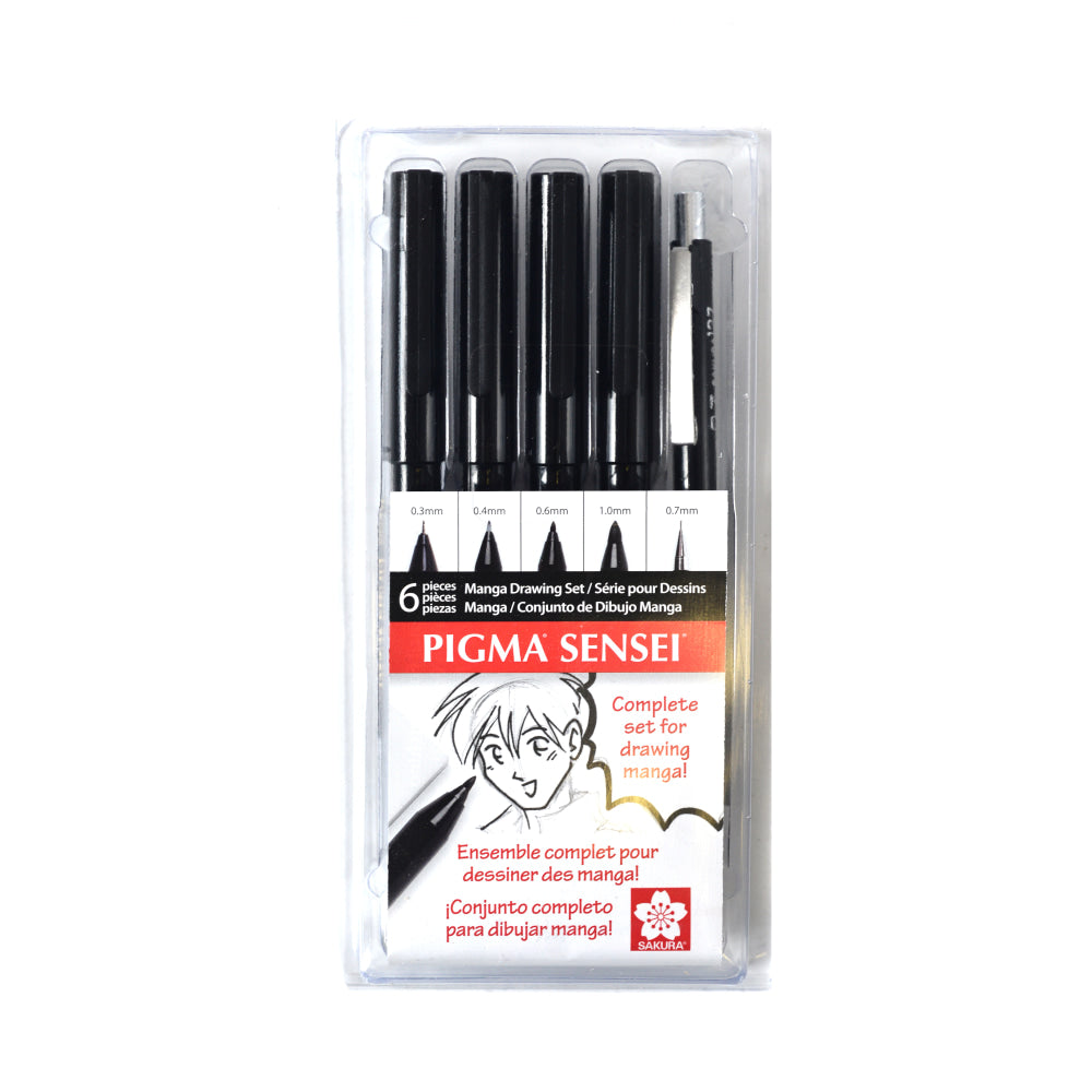 Sakura Pigma Sensei Manga Drawing Kit, 6-Piece Set, Black Ink, Pack Of 2