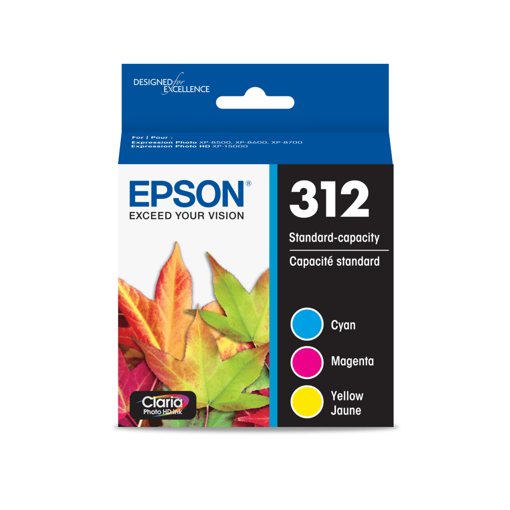 Epson 312 Claria Photo Cyan, Magenta, Yellow Ink Cartridges, Pack Of 3, T312923-S