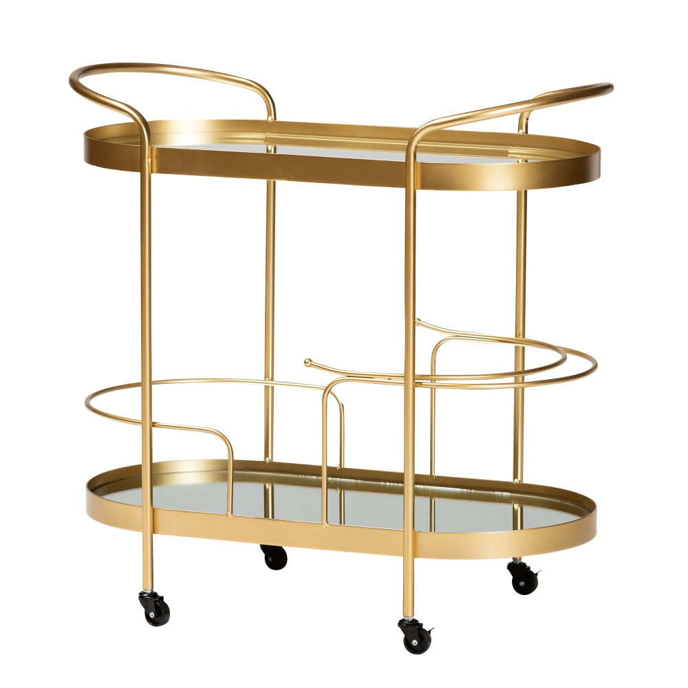 Baxton Studio Modern And Contemporary Glam Oval 2-Tier Mobile Wine Bar Cart, Brushed Gold