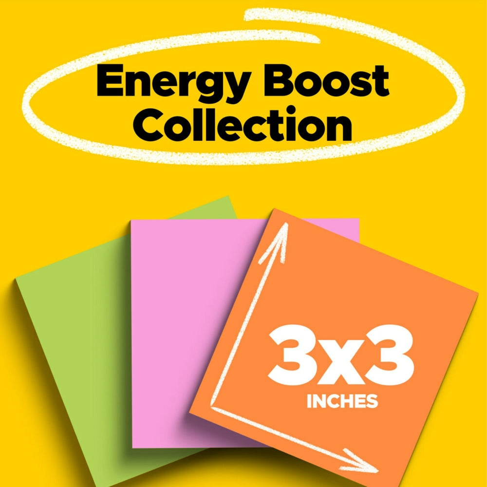 Post-it Super Sticky Notes, 3 in x 3 in, 3 Pads, 45 Sheets/Pad, 2x the Sticking Power, Energy Boost Collection