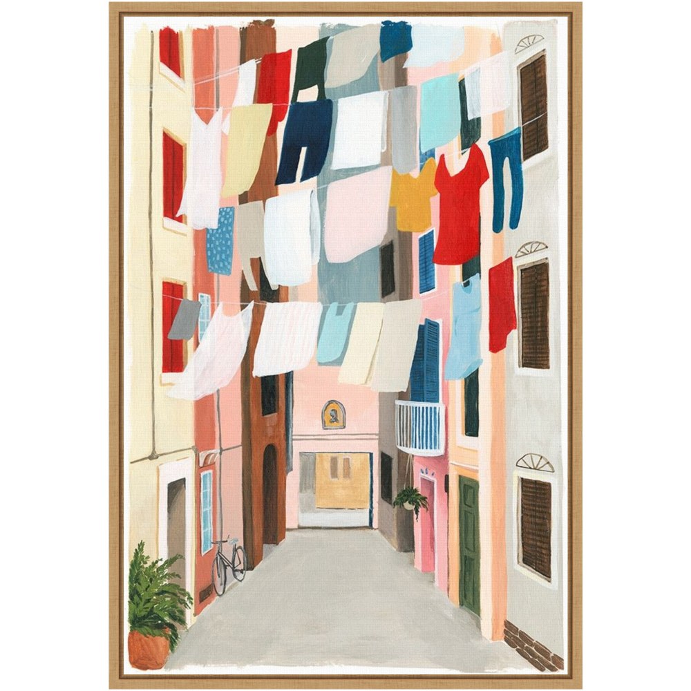 Amanti Art Laundry Day II by Grace Popp Framed Canvas Wall Art Print, 16in x 23in, Maple