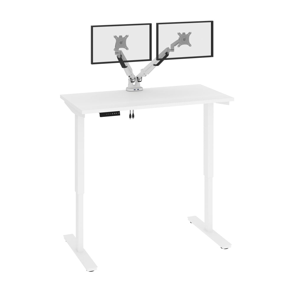 Bestar Viva Electric 48inW Standing Desk With Dual Monitor Arms, White