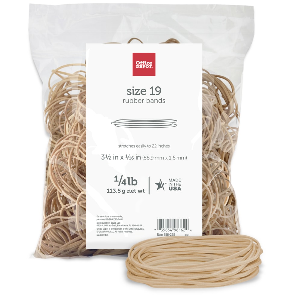 Office Depot Brand Rubber Bands, #19, 3 1/2in x 1/16in, 1/4 Lb. Bag