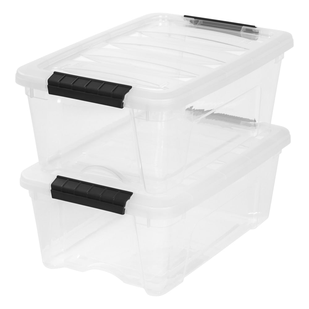 IRIS Latch Plastic Storage Container With Built-In Handles And Snap Lid, 12.95 Quarts, 16 1/2in x 11in x 6 1/2in, Clear