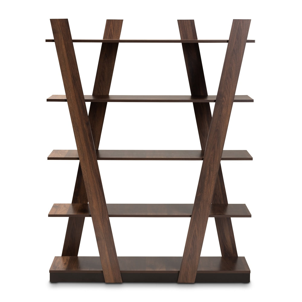 Baxton Studio Michio 5-Tier 61inH Geometric Living Room Display Shelf, Walnut