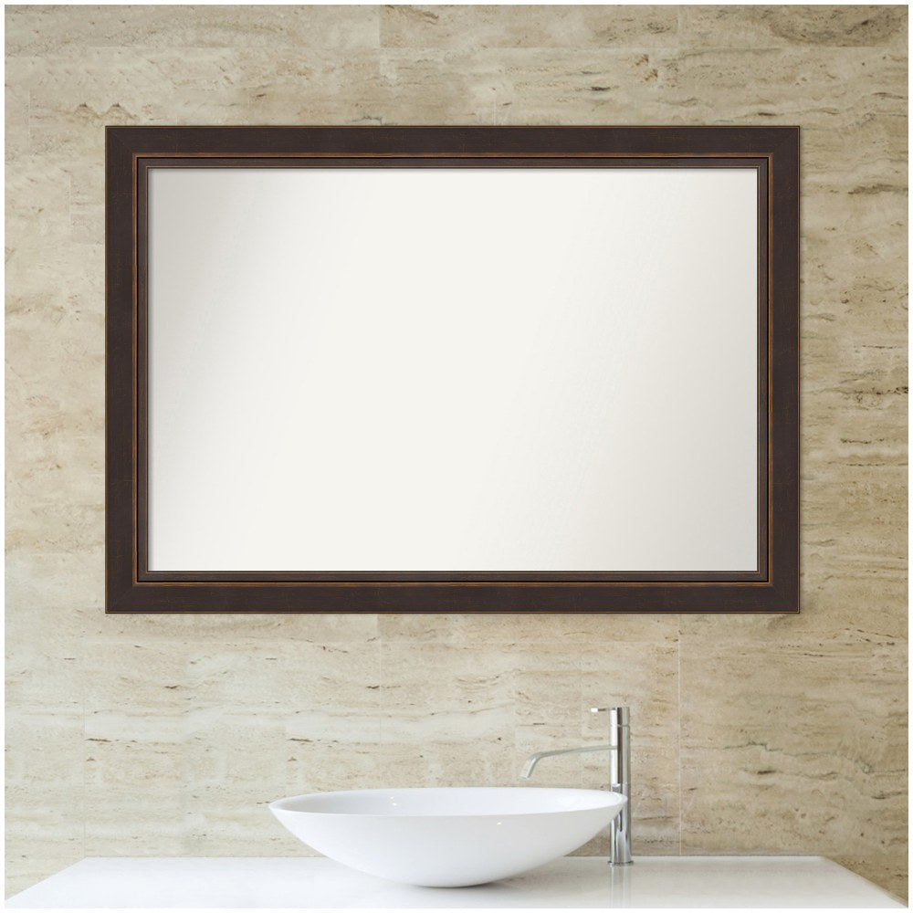 Amanti Art Non-Beveled Rectangle Framed Bathroom Wall Mirror, 28-1/2in x 40-1/2in, Lara Bronze