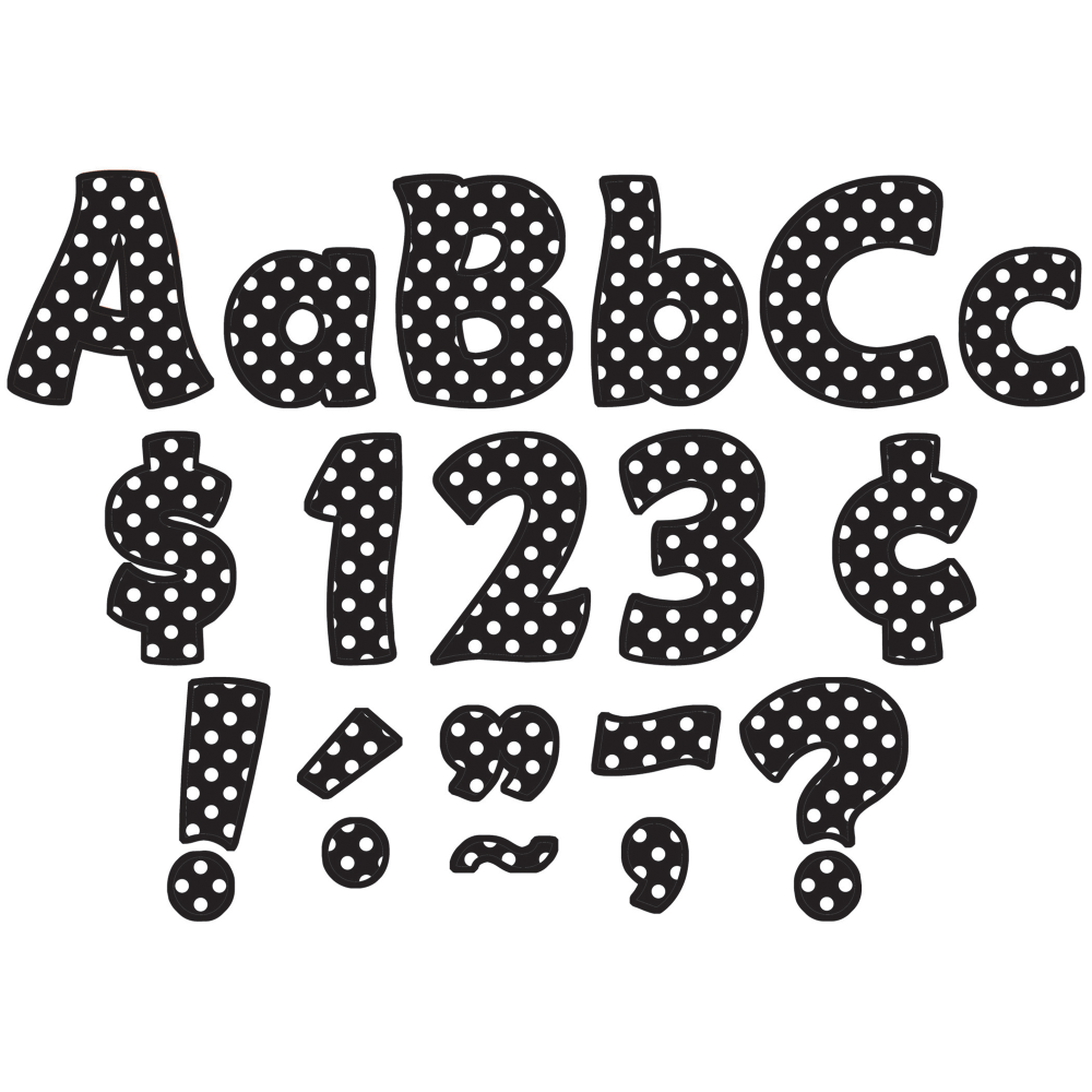 Teacher Created Resources Funtastic Font Letters Combo Packs, 4in, Black Polka Dots, 208 Pieces Per Pack, Set Of 3 Packs