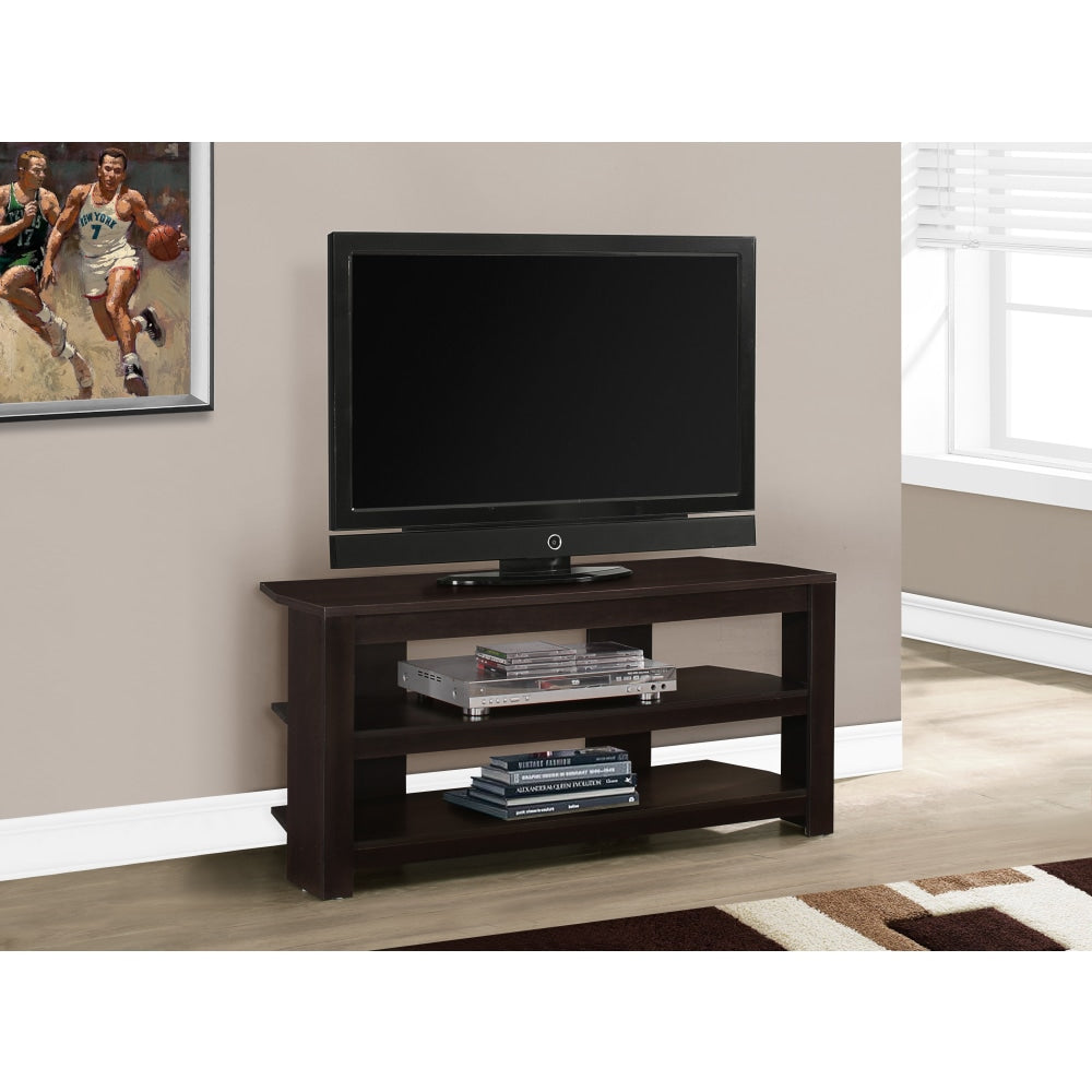 Monarch Specialties TV Stand, 3-Shelf, For Flat-Panel TVs Up To 40in, Cappuccino