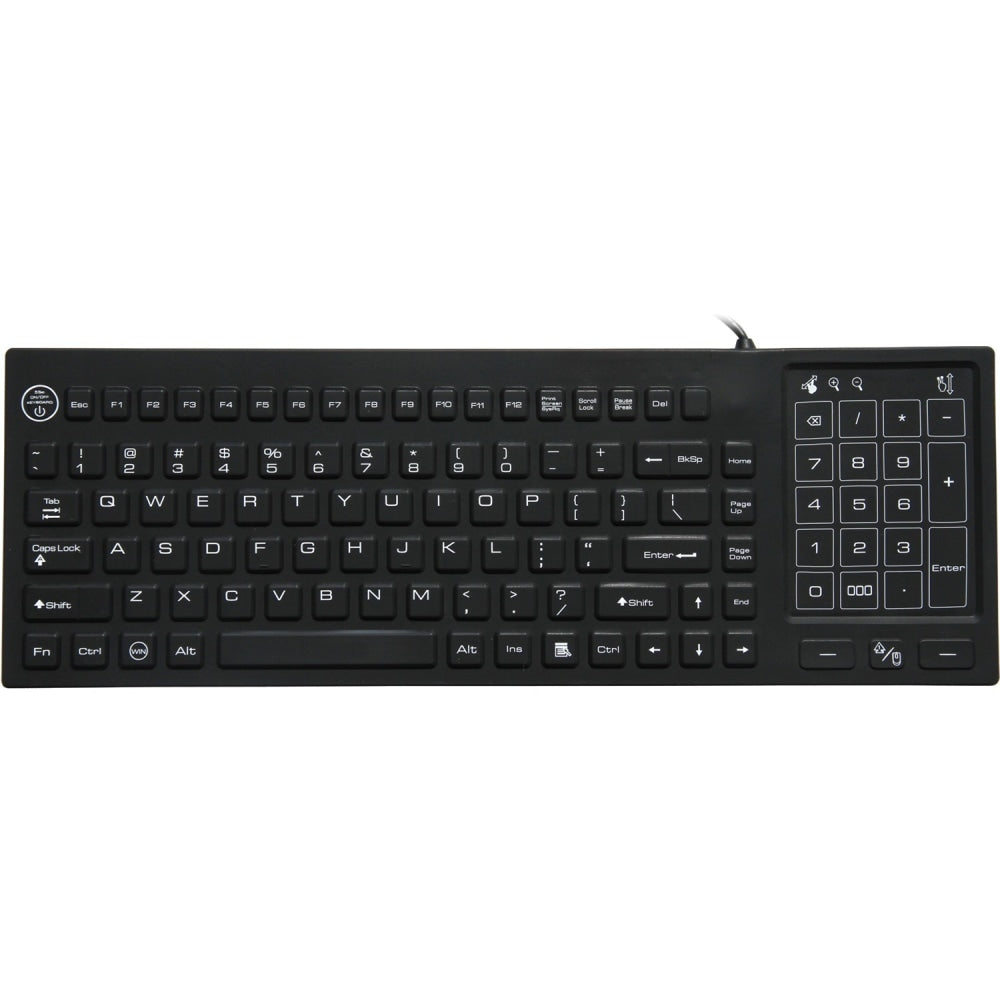 DSI WATERPROOF IP68 KEYBOARD WITH TRACK PAD/NUMBER PAD LED BACKLIT - Cable Connectivity - USB Interface - 88 Key - TouchPad - Windows - Black