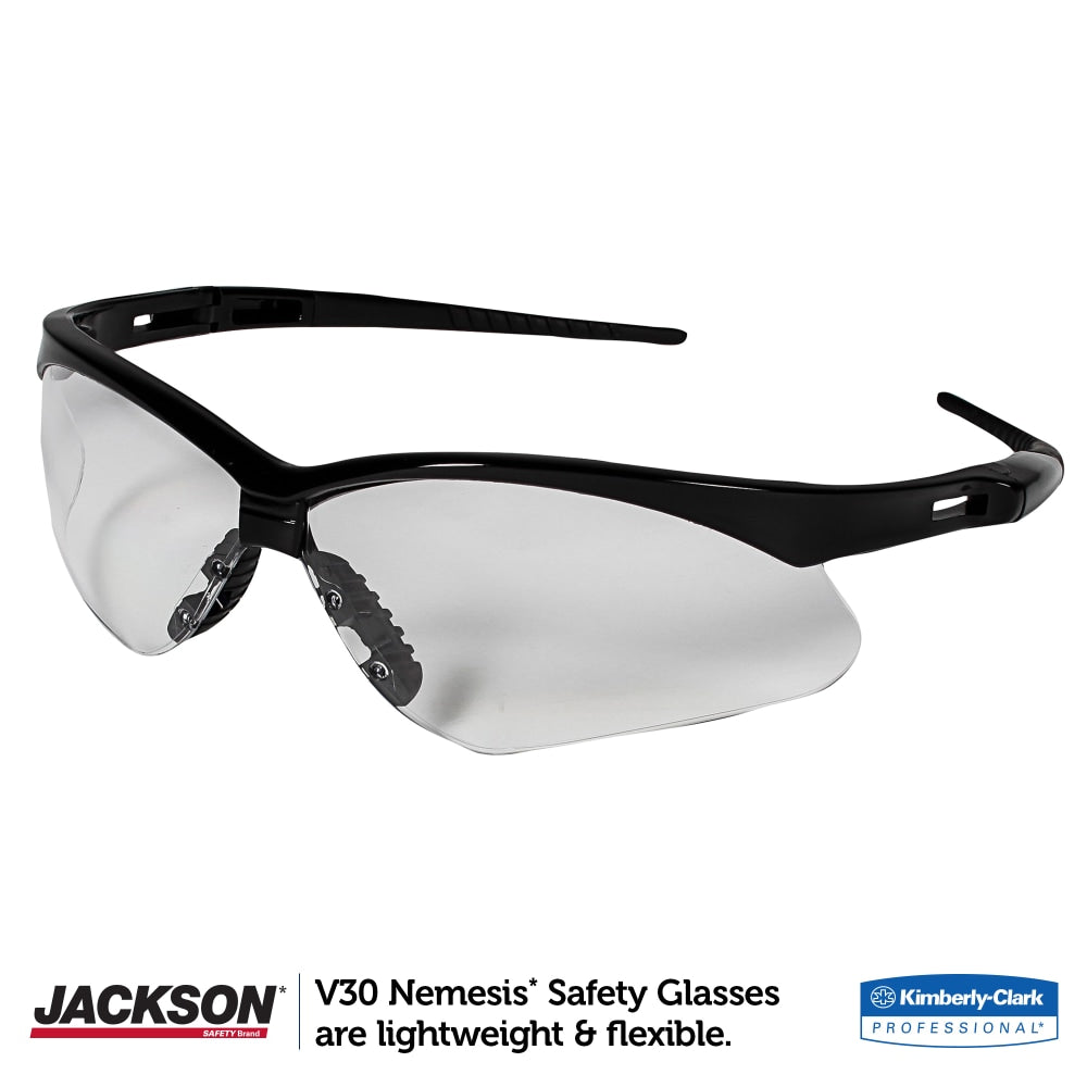 Kleenguard V30 Nemesis Safety Eyewear - Universal Size - Ultraviolet Protection - Clear Lens - Black Frame - Lightweight, Flexible, Comfortable, Scratch Resistant - 1 Each