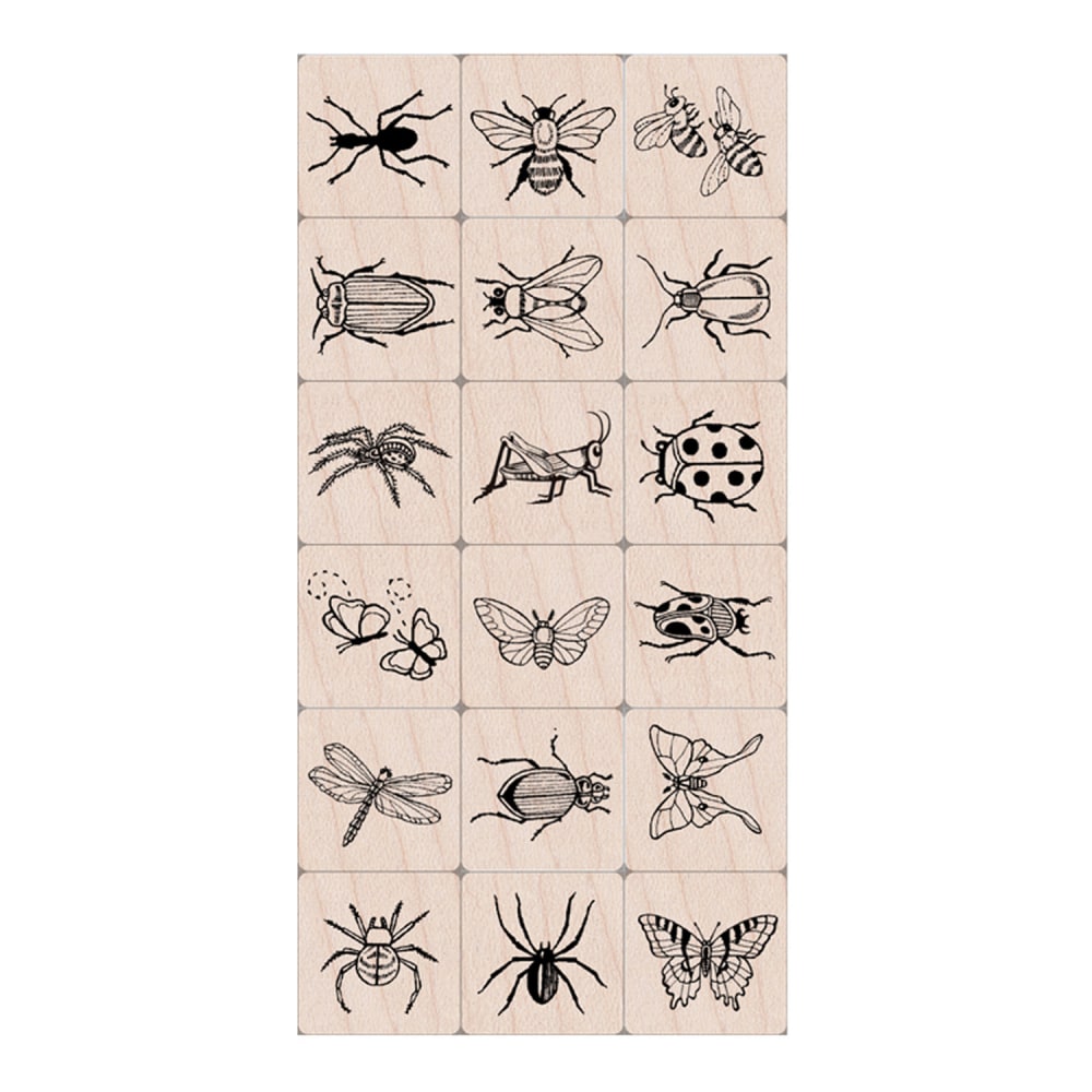 Hero Arts Wood Ink "n Stamp Stamps, 3in x 5in x 3in, Bugs, Set Of 18 Stamps