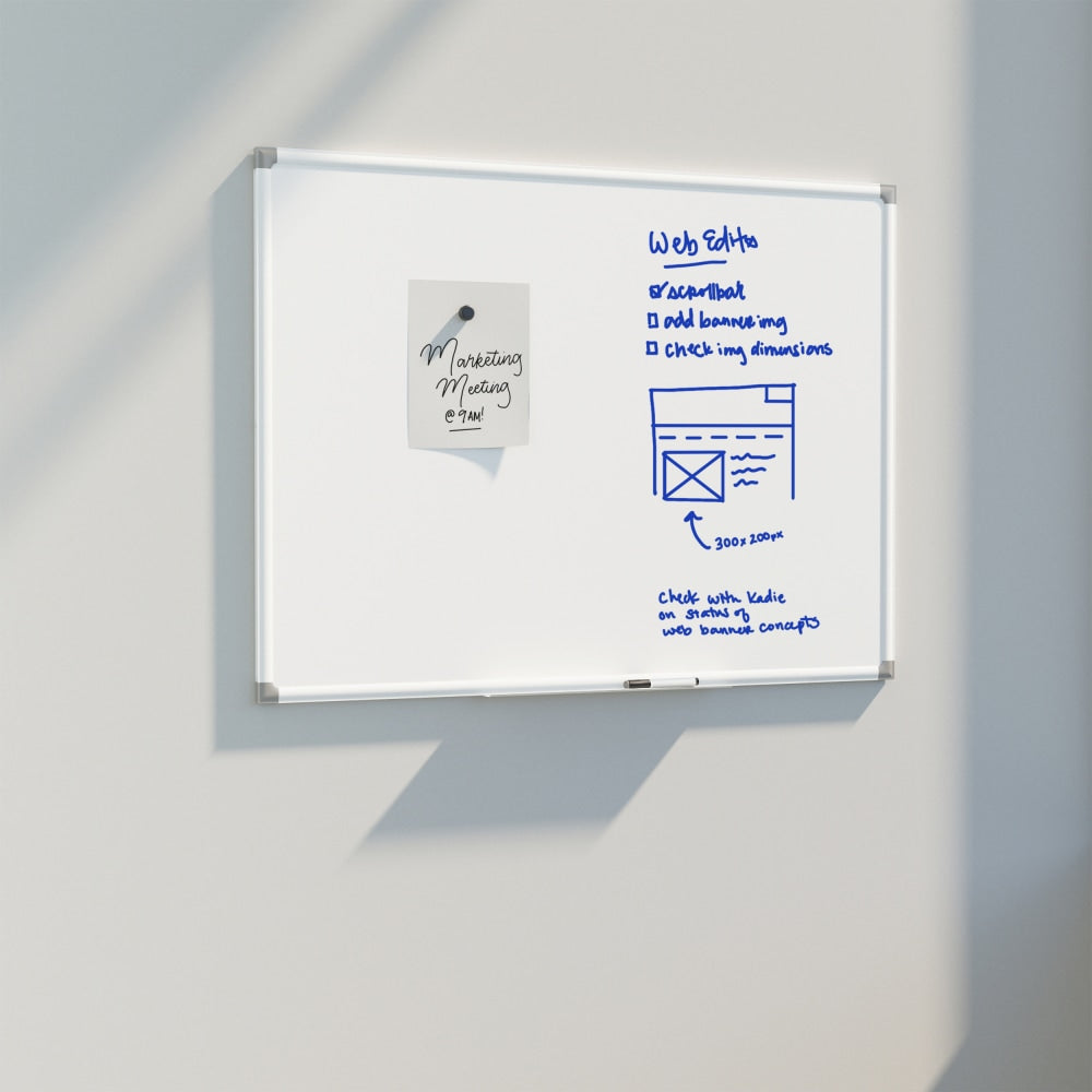 U Brands Magnetic Dry Erase Porcelain Steel Board, 36in X 24in, White Aluminum Frame